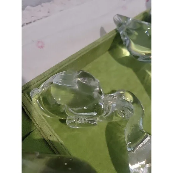 Vintage Clear Glass Animal Figures Paperweight Lot Of 6 MCM Mid Century Retro